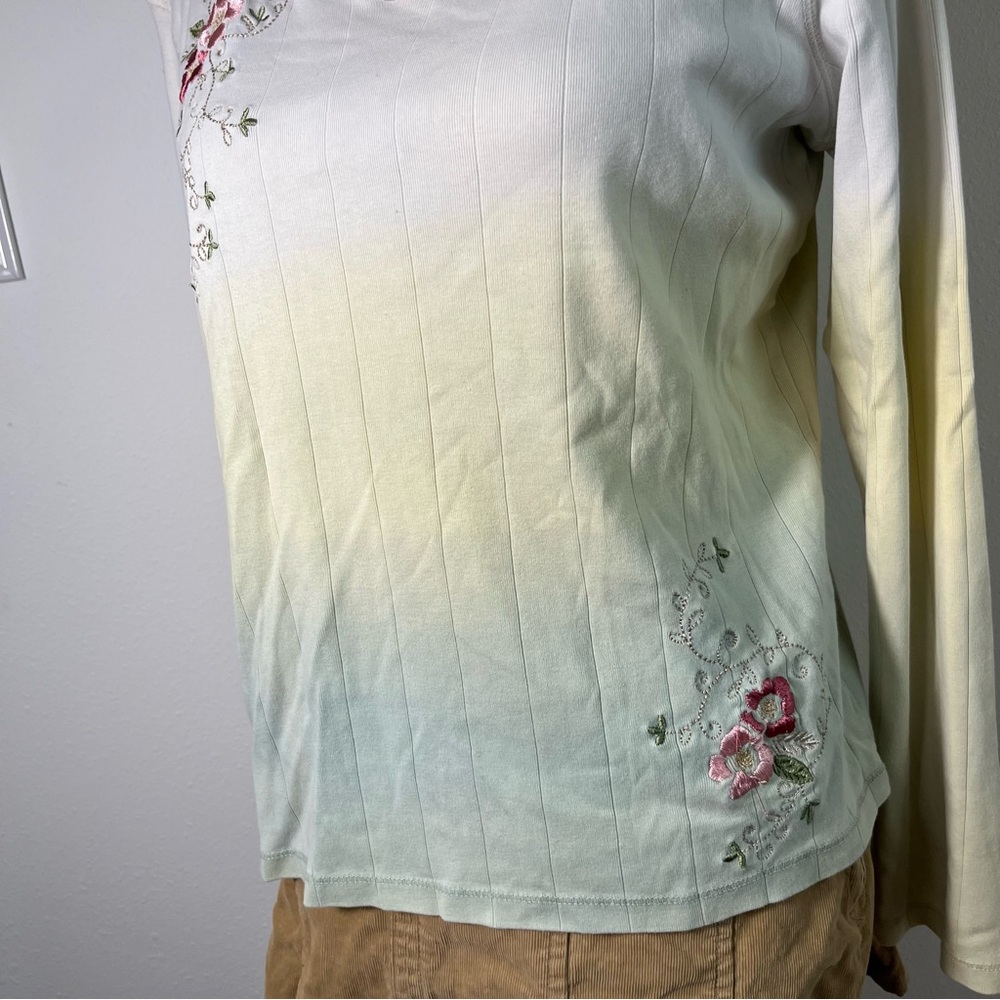 Vintage Y2K Boho Ombre Green White Long Sleeve Shirt Womens Large‎ - Picture 2 of 7